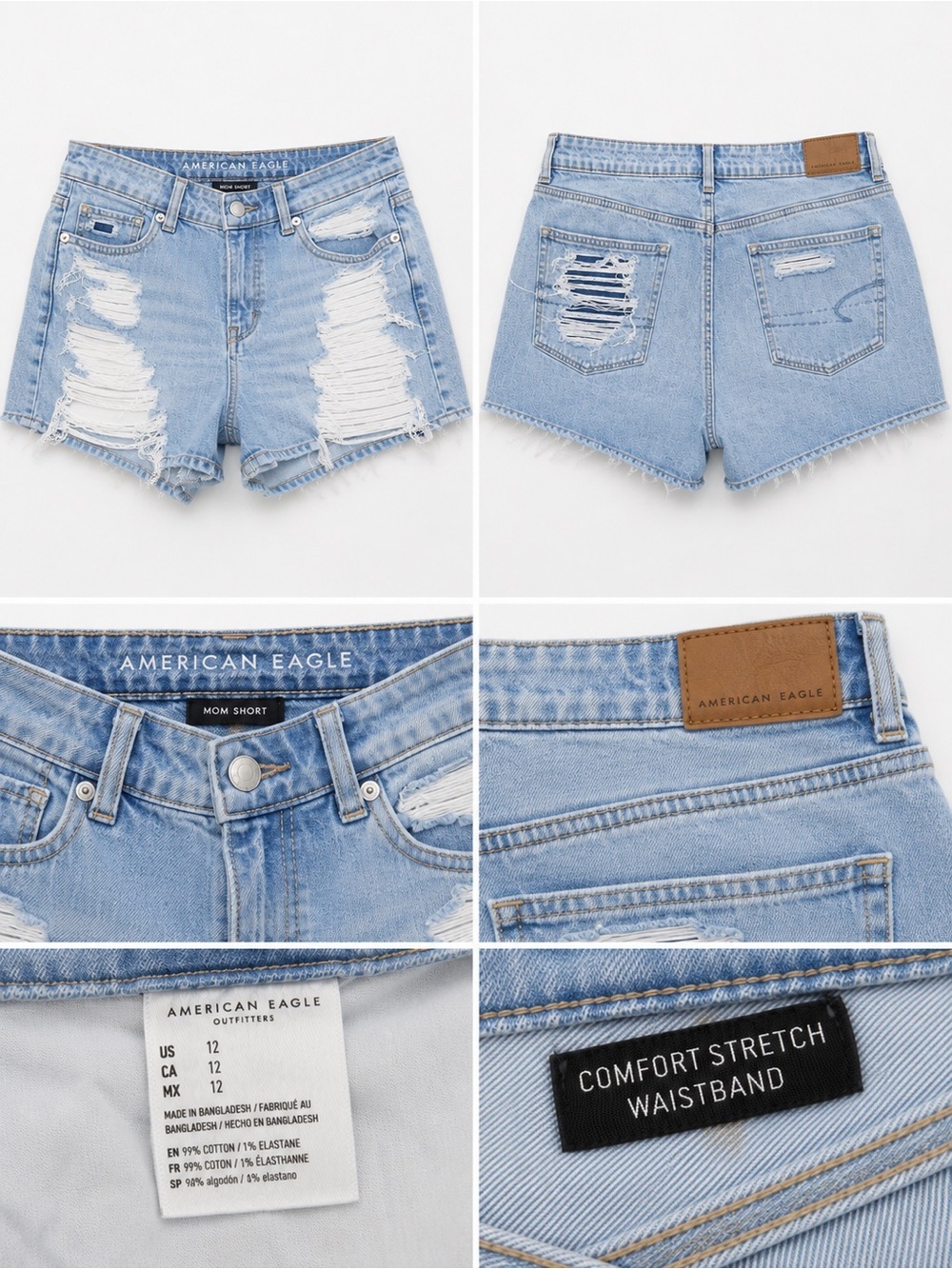 American Eagle Outfitters Mom Short Light Blue Distressed Denim Shorts